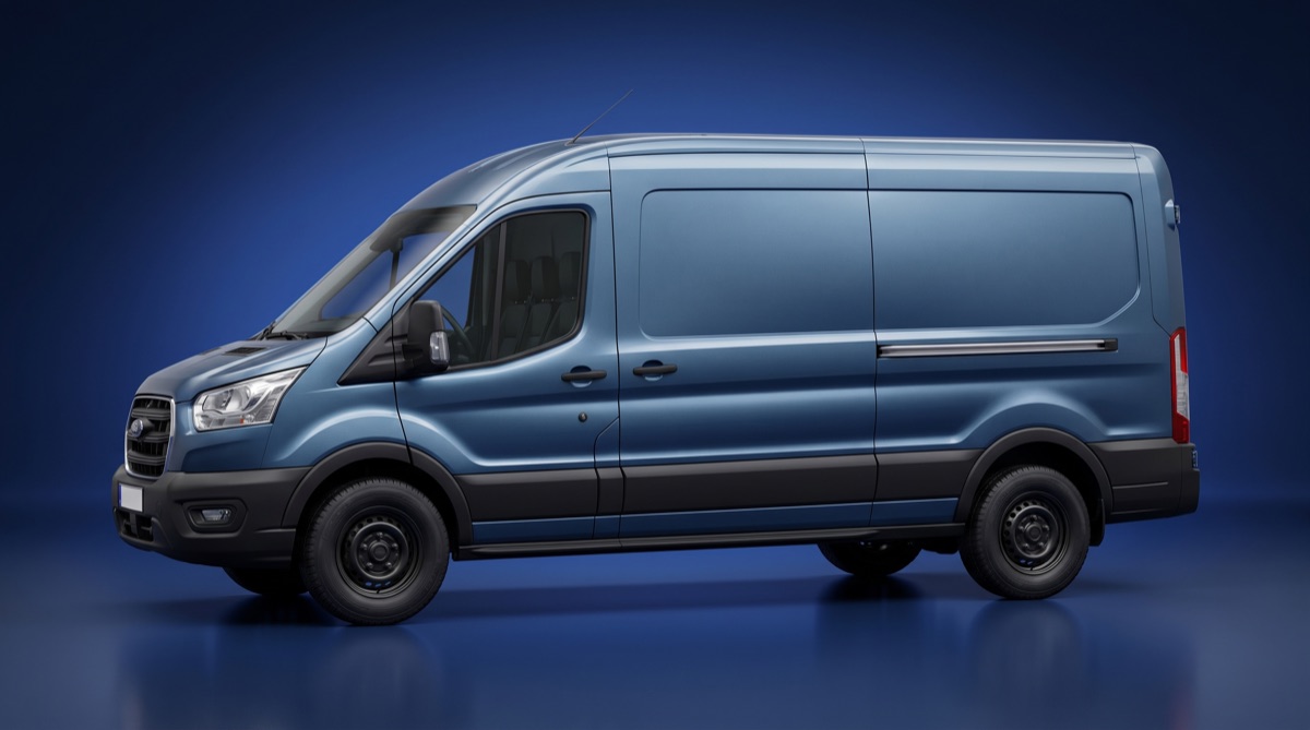 Dunkler Ford Transit Kastenwagen aus dem Fuhrpark von Felder Transporte